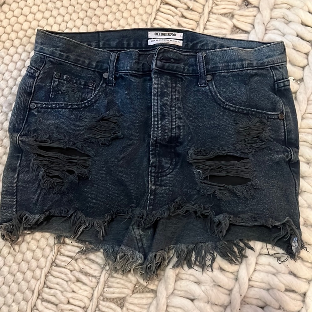 One teaspoon destroyed black denim mini skirt - 27